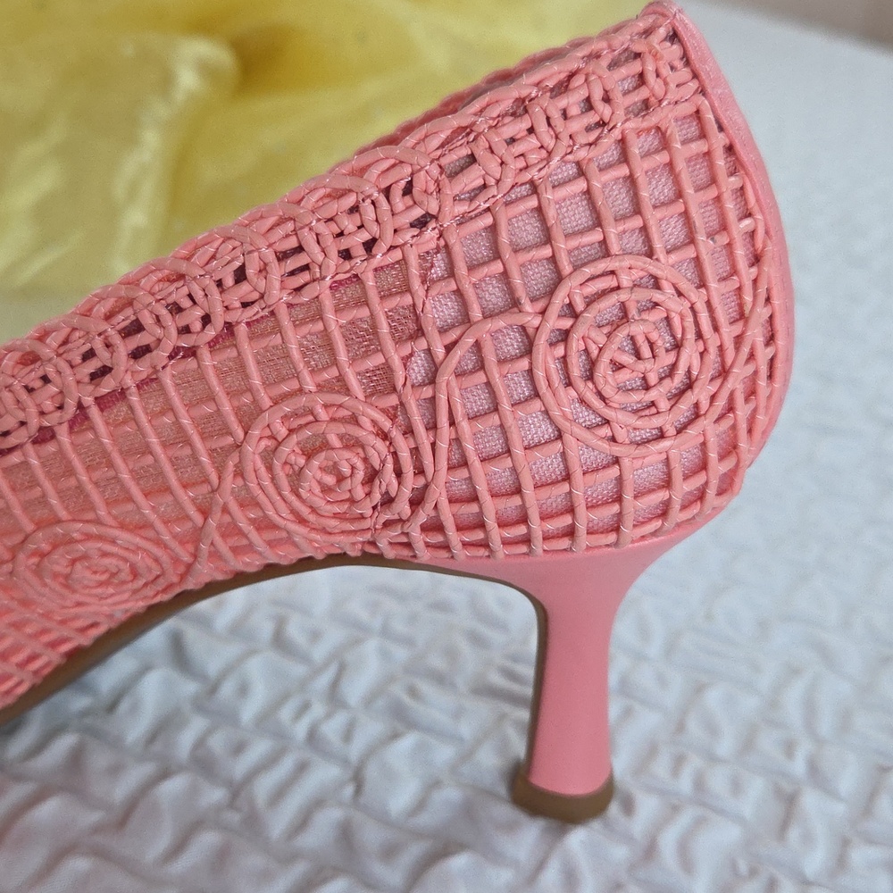 Alex Marie Coral Pink Woven Pointed Kitten Heels 7.5 - Picture 12 of 16